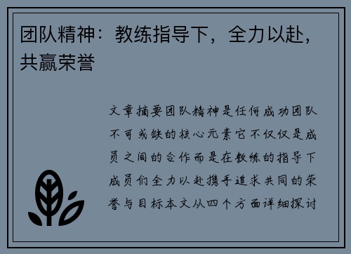 团队精神：教练指导下，全力以赴，共赢荣誉